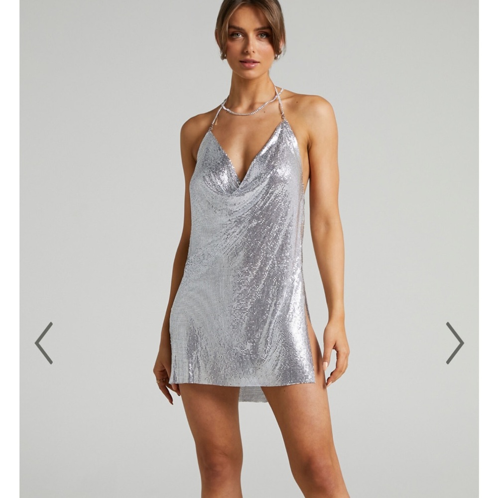 SHOWPO NWT silver metallic mini dress s/m